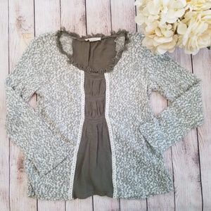 Entro Green & Cream Boho Fringe Sweater